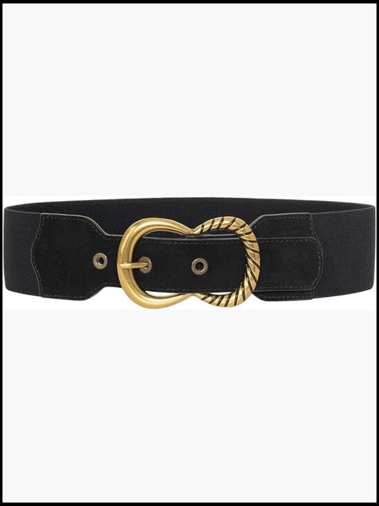 Wide Elastic Waist Belt with Vintage Needle Buckle Suede main image 2